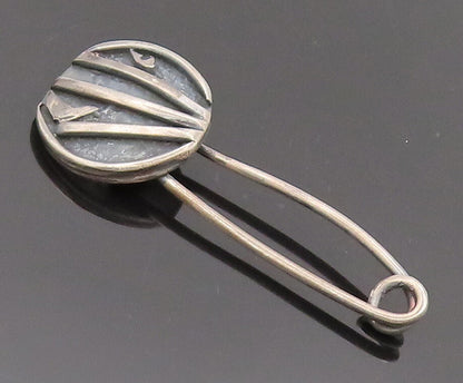 925 Sterling Silver  Vintage Modernist Circular Carved Brooch Pin  TR3527