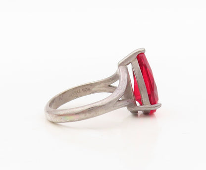 925 Sterling Silver Vintage Ring Minimalist Drop Cut Garnet  Sz 6.5  RG30320
