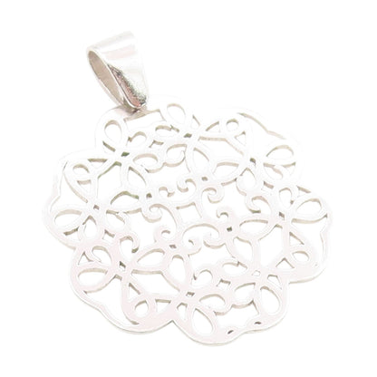 925 Sterling Silver Vintage Pendant Floral Filigree Cut Out Design  PT25092
