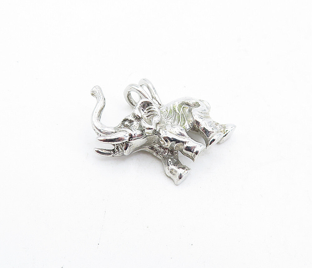 925 Sterling Silver  Vintage Petite Shiny Etched Elephant Pendant  PT3629