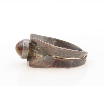 925 Sterling Silver Vintage Ring ISRAEL Dark Tone Tigers Eye  Sz 6.5  RG31055
