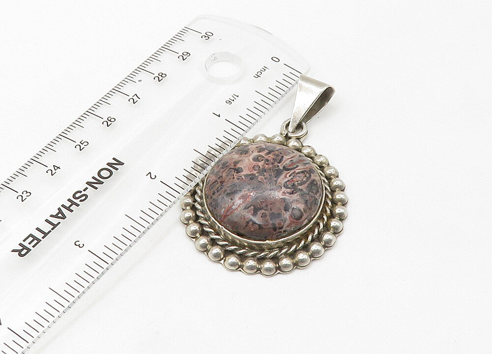 MEXICO 925 Sterling Silver  Vintage Heavy Leopard Jasper Pendant  PT17273