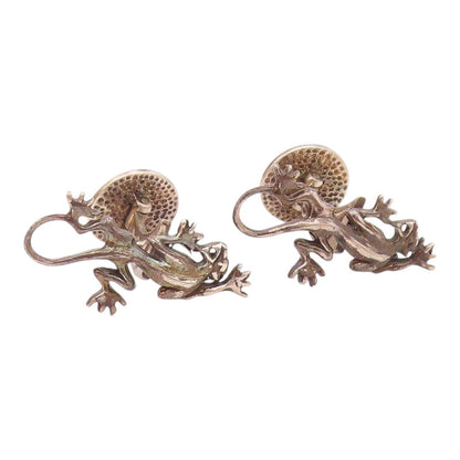 925 Sterling Silver  Vintage Carved Royal Crown Reptilian Cufflinks  TR3329