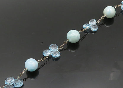 925 Sterling Silver  Vintage Larimar & Blue Topaz Chain Necklace  NE3425