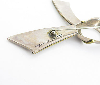 MEXICO 925 Sterling Silver  Vintage Two Tone Ribbon Motif Brooch Pin  BP1676