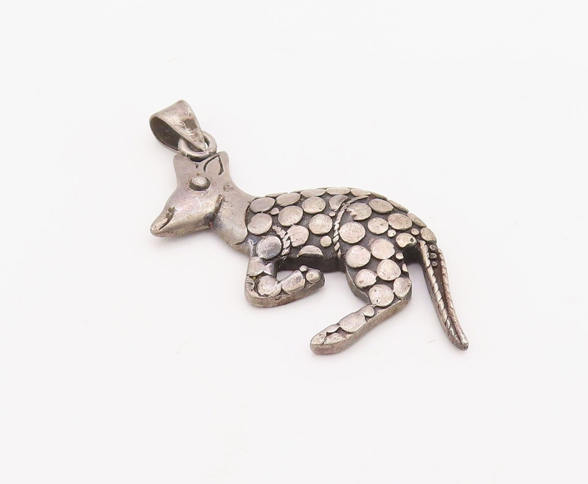925 Sterling Silver Vintage Pendant Solid Carved Polka Dotted Kangaroo  PT23536
