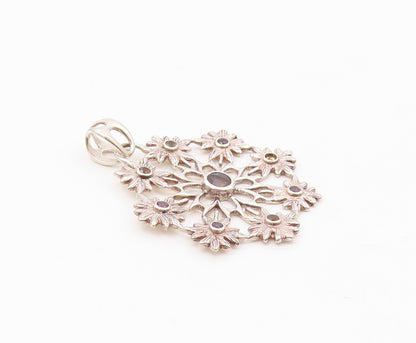 925 Sterling Silver  Topaz Amethyst & Citrine Flower Motif Pendant  PT6639