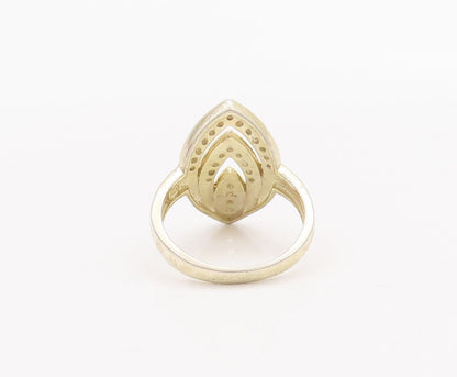 925 Sterling Silver Vintage Ring Cutout Leaf Tip Shape CZ Bands  Sz 7.5  RG28413