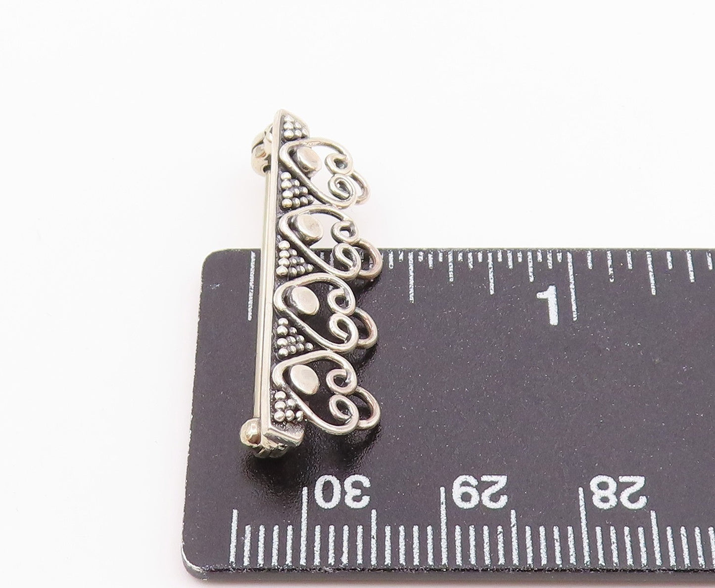 925 Sterling Silver  Vintage Dotted Four Open Love Hearts Brooch Pin  BP9622