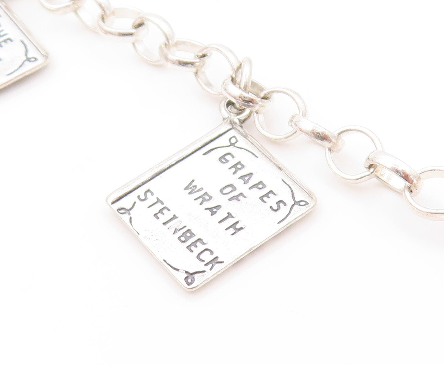 925 Sterling Silver Vintage Bracelet Book Lover Dangling Carved Books  BT11131