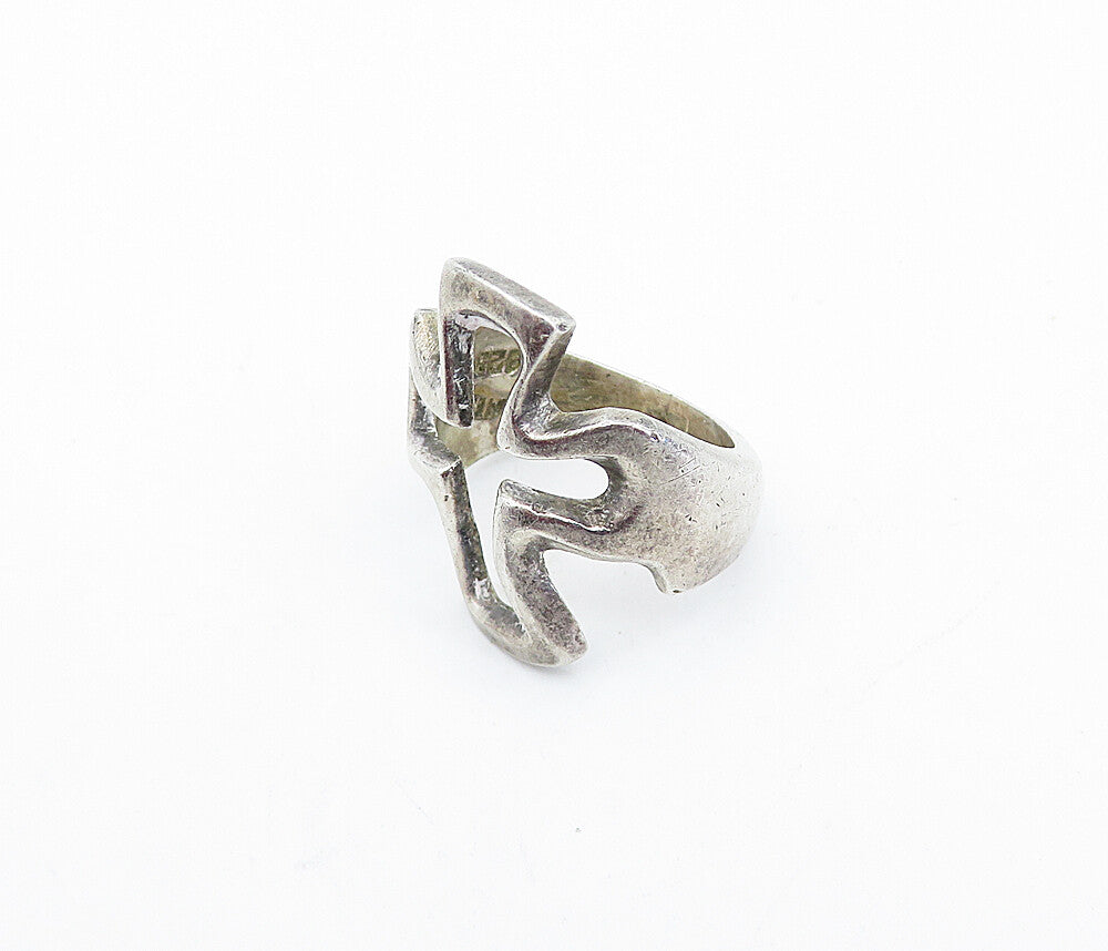 MEXICO 925 Sterling Silver  Vintage Religious Cross Band Ring Sz 4.5  RG3863