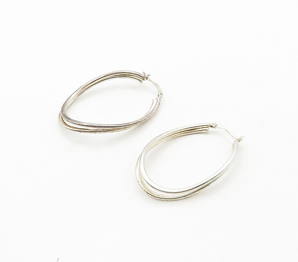 925 Sterling Silver  Vintage Shiny Diamond Cut Detail Hoop Earrings  EG8199