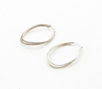 925 Sterling Silver  Vintage Shiny Diamond Cut Detail Hoop Earrings  EG8199