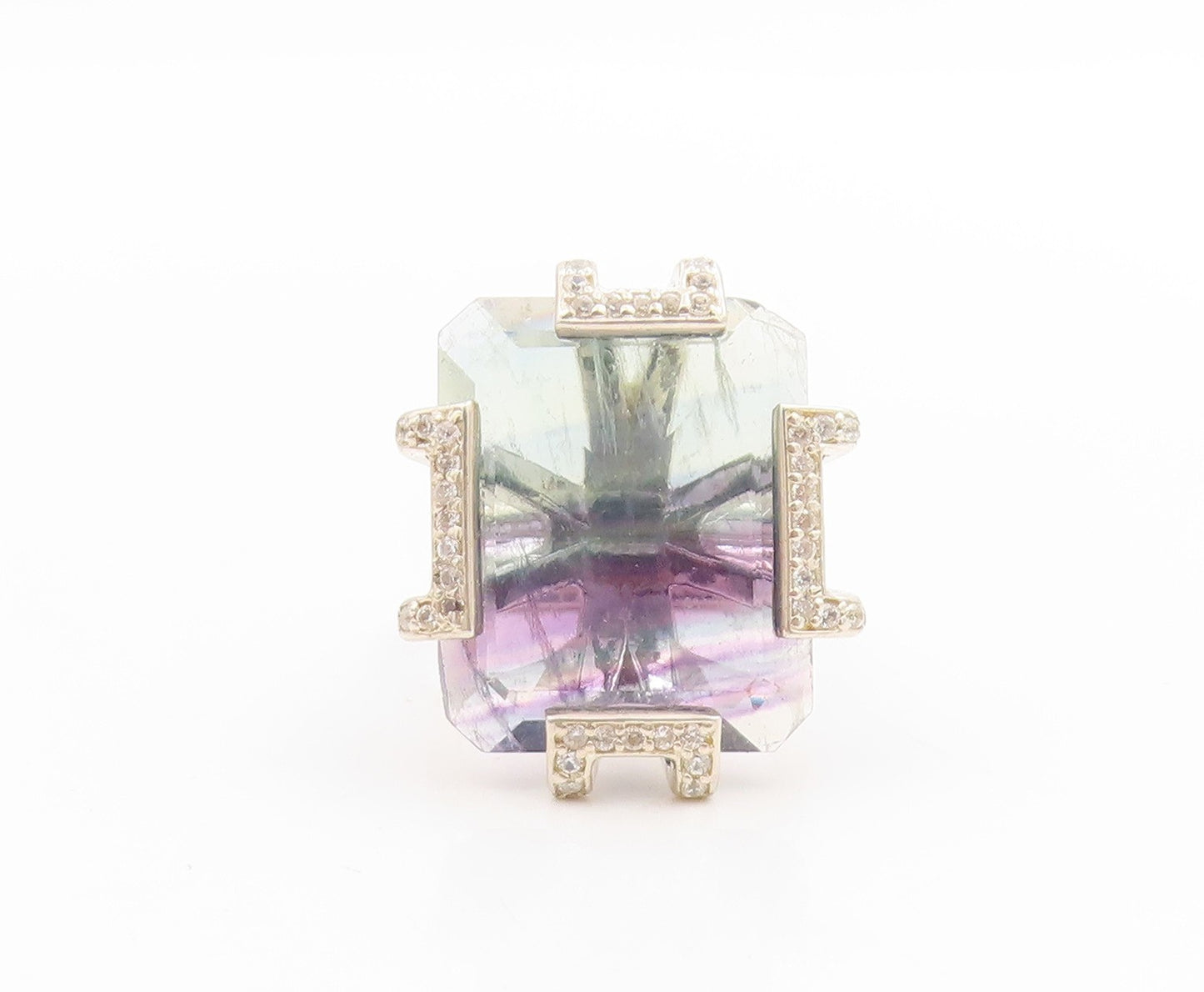 925 Sterling Silver Vintage Ring Large Mystic Topaz & CZ Band  Sz 7  RG34129