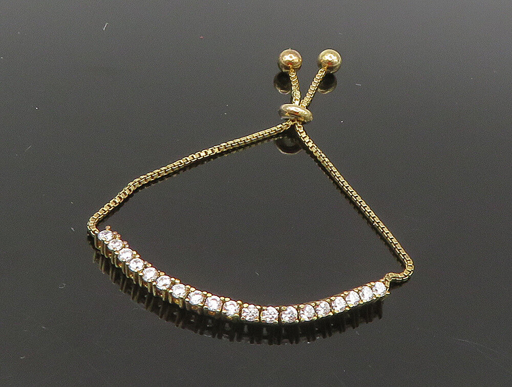 Gold Over 925 Silver  Cubic Zirconia Adjustable Child Box Chain Bracelet BT1062