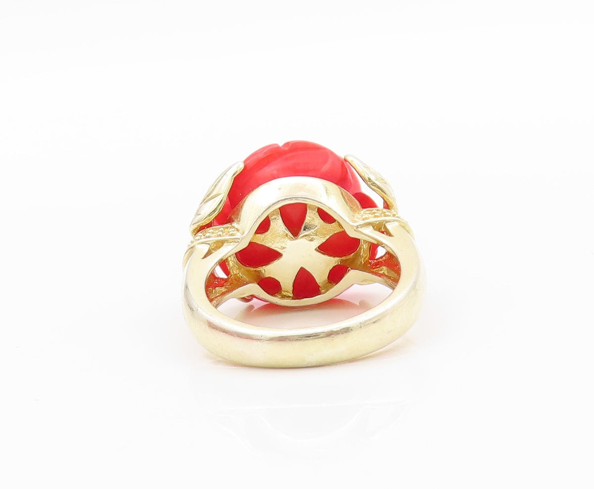 925 Sterling Silver Vintage Ring Gold Plated Gemstone Carved Rose Sz 5.5 RG32462