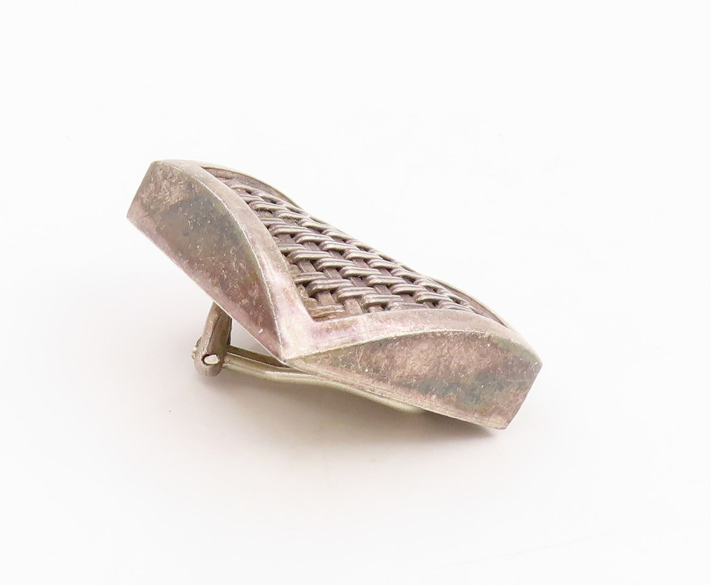 925 Sterling Silver Vintage Earrings LOIS HILL Basketweave Clip On  EG14086