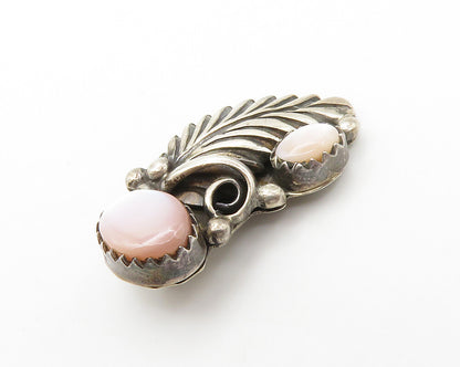 NAVAJO 925 Sterling Silver  Vintage Mother Of Pearl Floral Pendant  PT11333