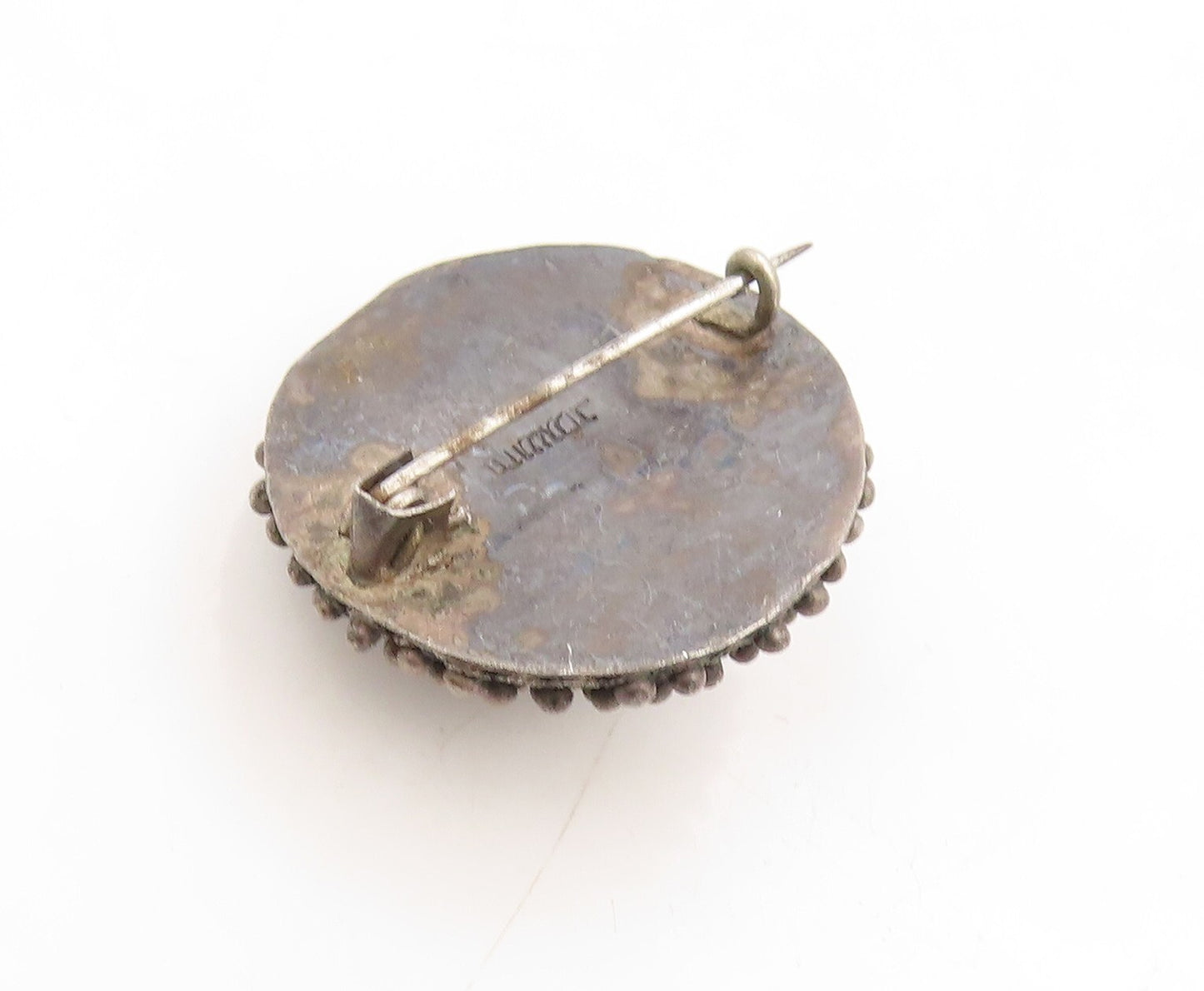 925 Sterling Silver Vintage Brooch Pin ISRAEL Dark Tone Bead Carved  BP11299
