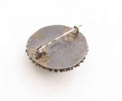 925 Sterling Silver Vintage Brooch Pin ISRAEL Dark Tone Bead Carved  BP11299