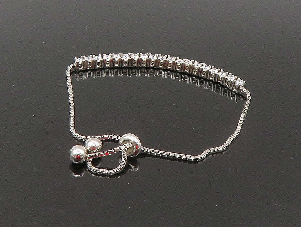 925 Silver  White Cubic Zirconia Adjustable Child Box Chain Bracelet  BT1060
