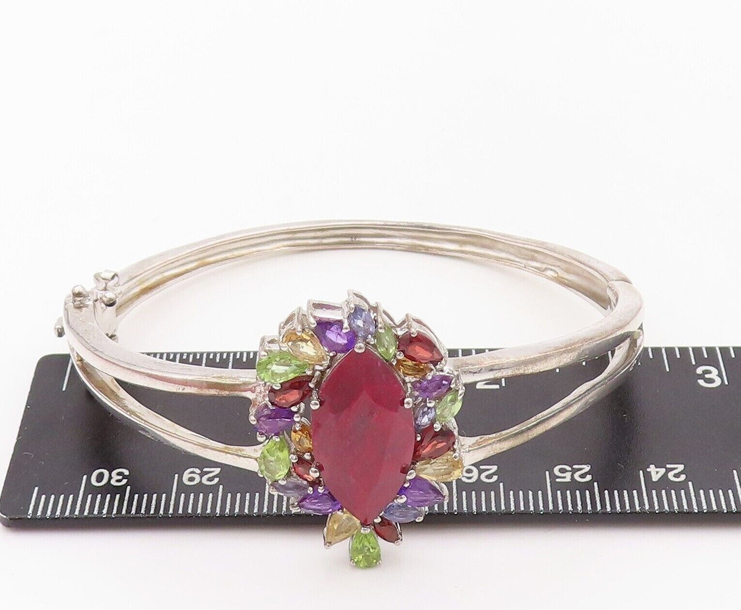 925 Sterling Silver Vintage Bracelet Marquise Cut Gemstone Halo Topaz  BT10734
