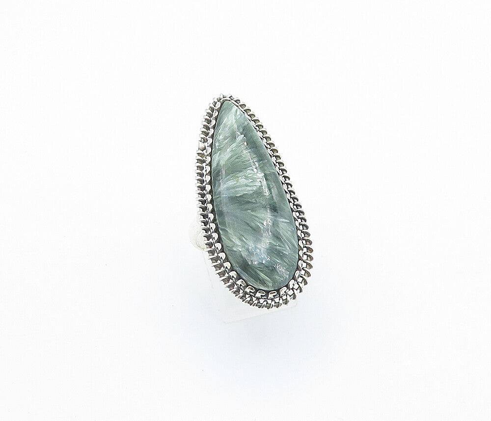 925 Sterling Silver  Green Jasper Twist Tear Drop Cocktail Ring Sz 9.5  RG8179
