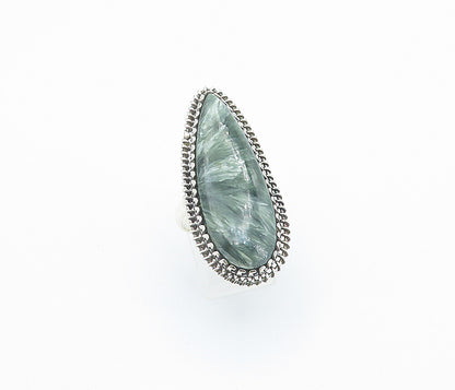 925 Sterling Silver  Green Jasper Twist Tear Drop Cocktail Ring Sz 9.5  RG8179
