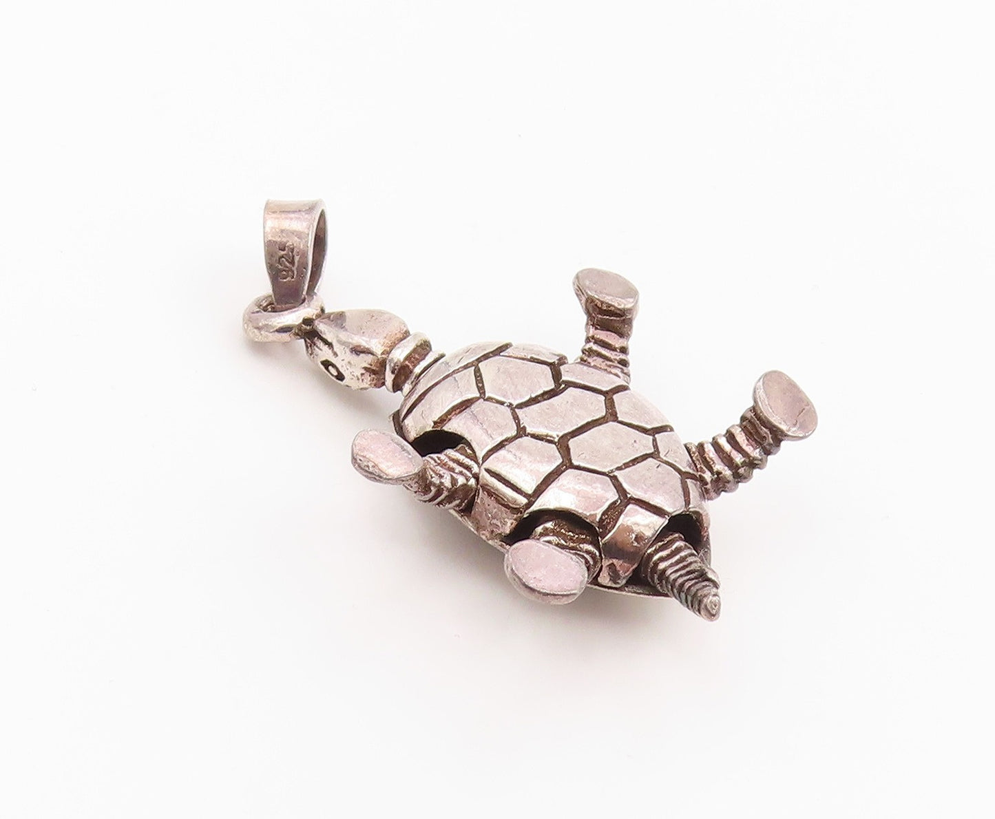 925 Sterling Silver Vintage Pendant Modernist Sea Turtle Charm Moves  PT26059
