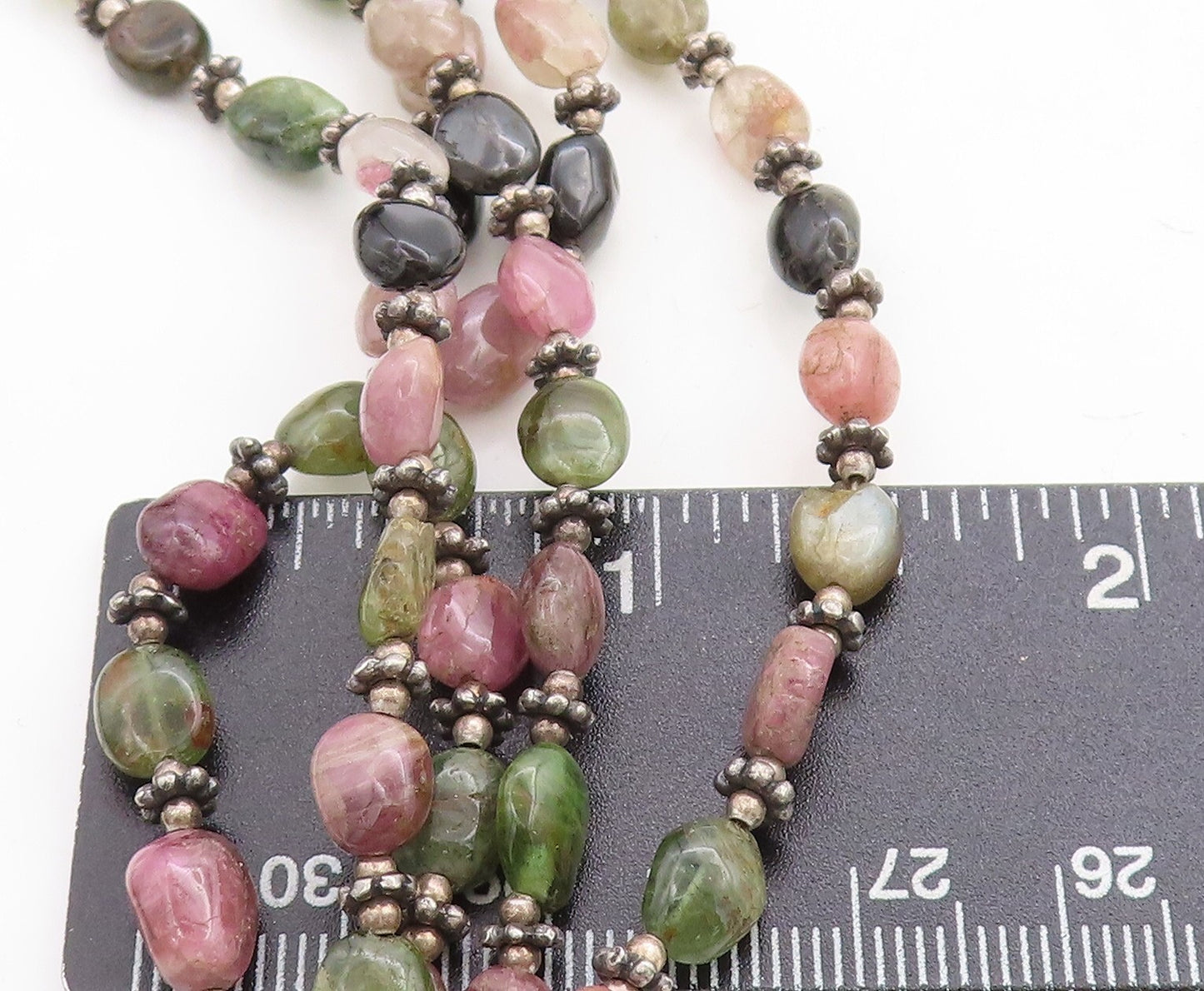 925 Silver  Vintage Black Onyx Quartz & Amethyst Beaded Chain Necklace  NE2262