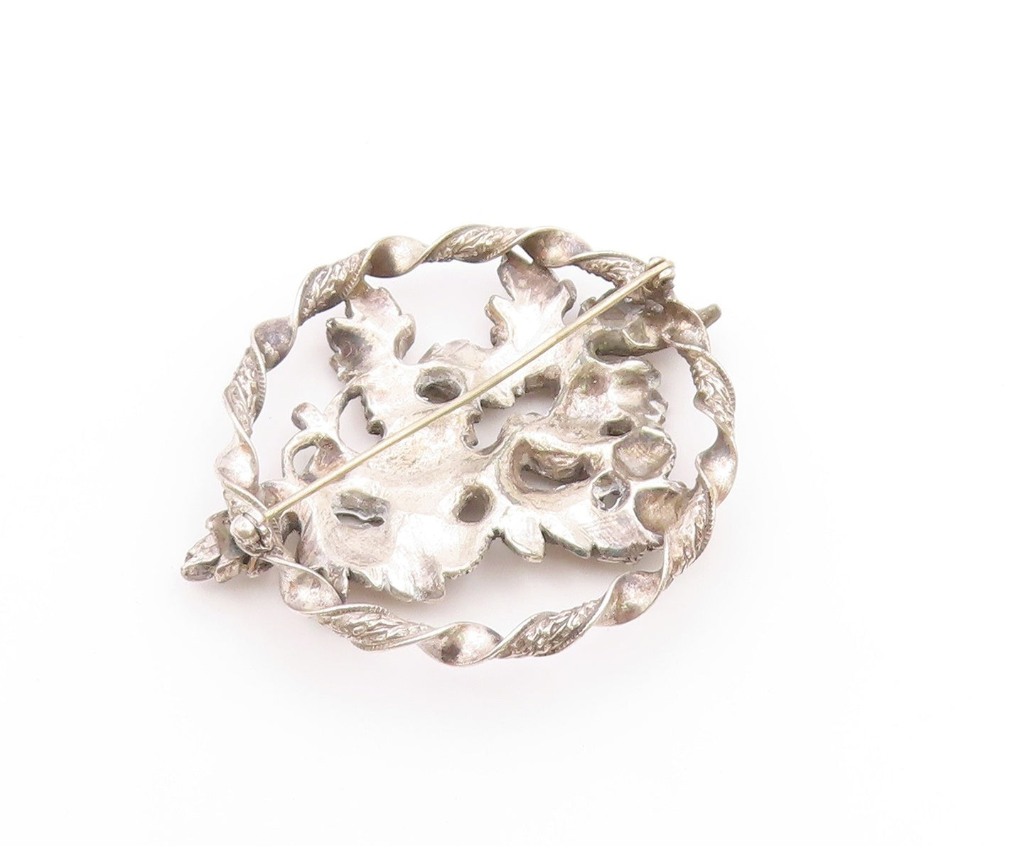 925 Sterling Silver  Vintage Antique Grape Vine Floral Twist Brooch Pin BP8290