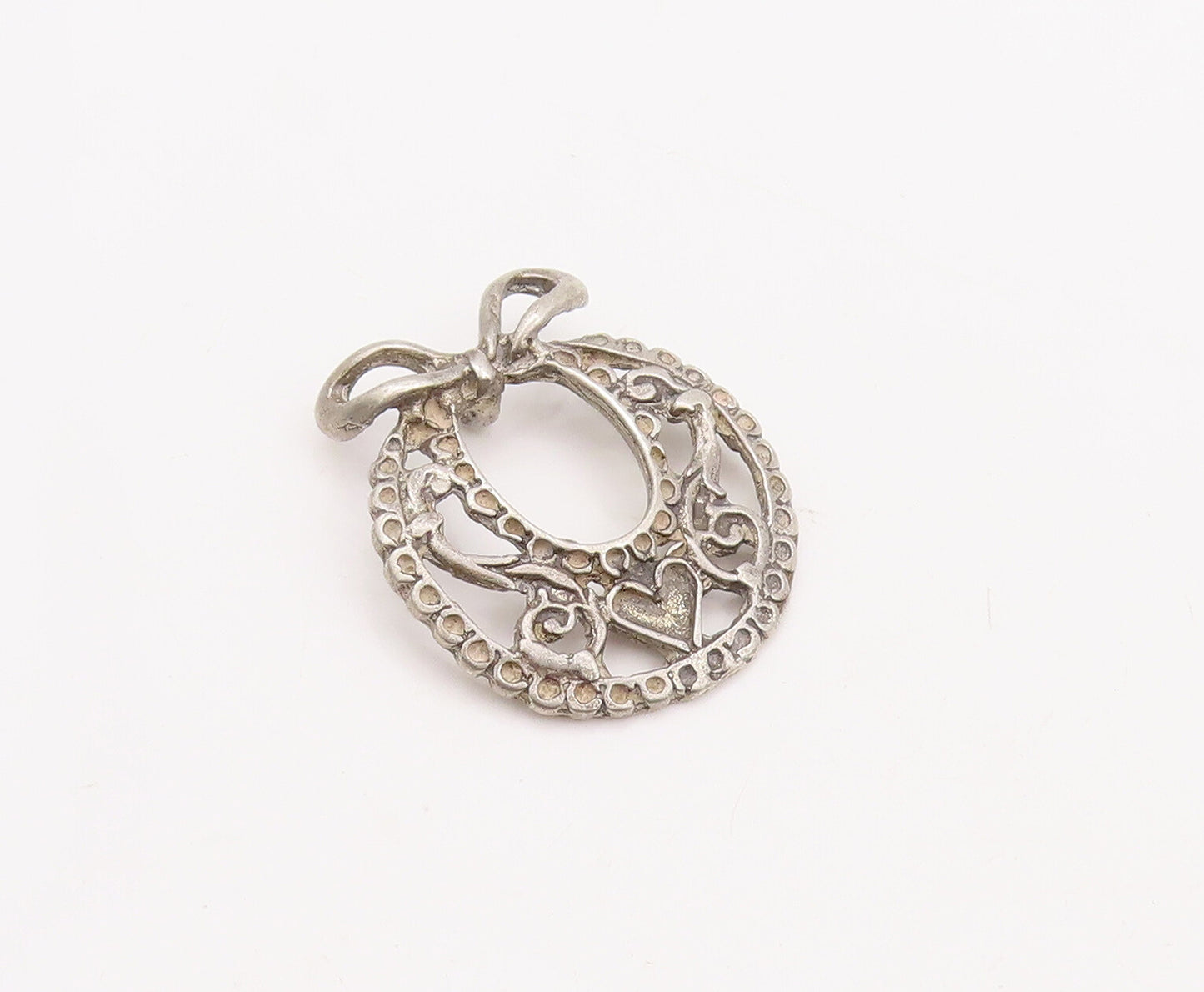 925 Sterling Silver Vintage Pendant Victorian Design Swirly Carved  PT23179