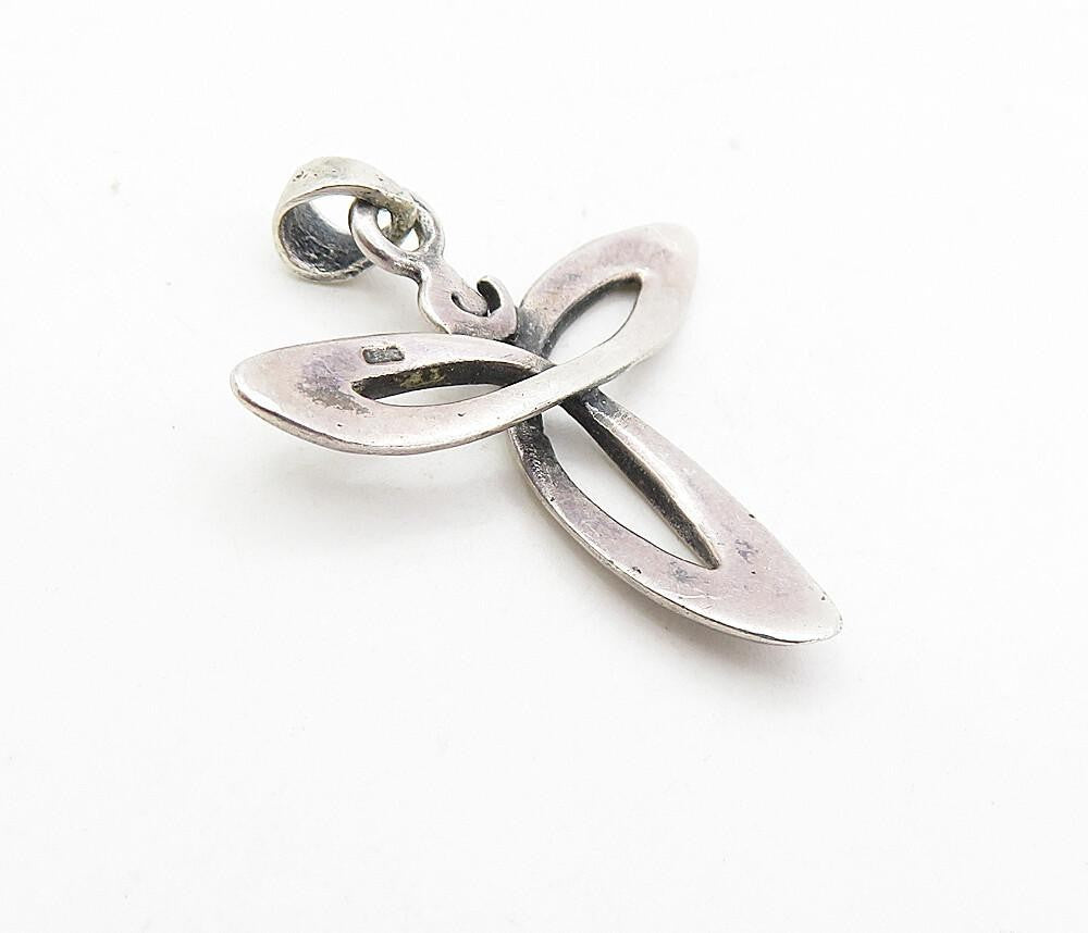 925 Sterling Silver  Vintage Shiny Open Celtic Knot Drop Pendant  PT6234