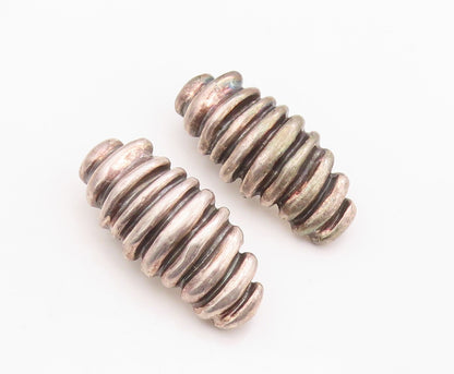 925 Sterling Silver Vintage Earrings Designer Dark Tone Cocoon Carved  EG13458