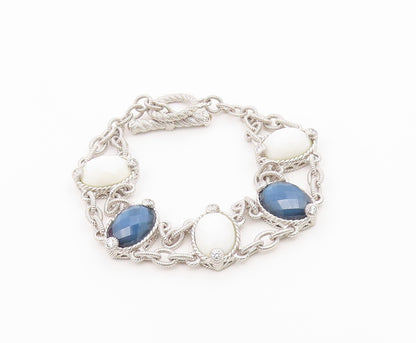 925 Sterling Silver Vintage Bracelet JUDITH RIPKA White Agate & Quartz  BT12180