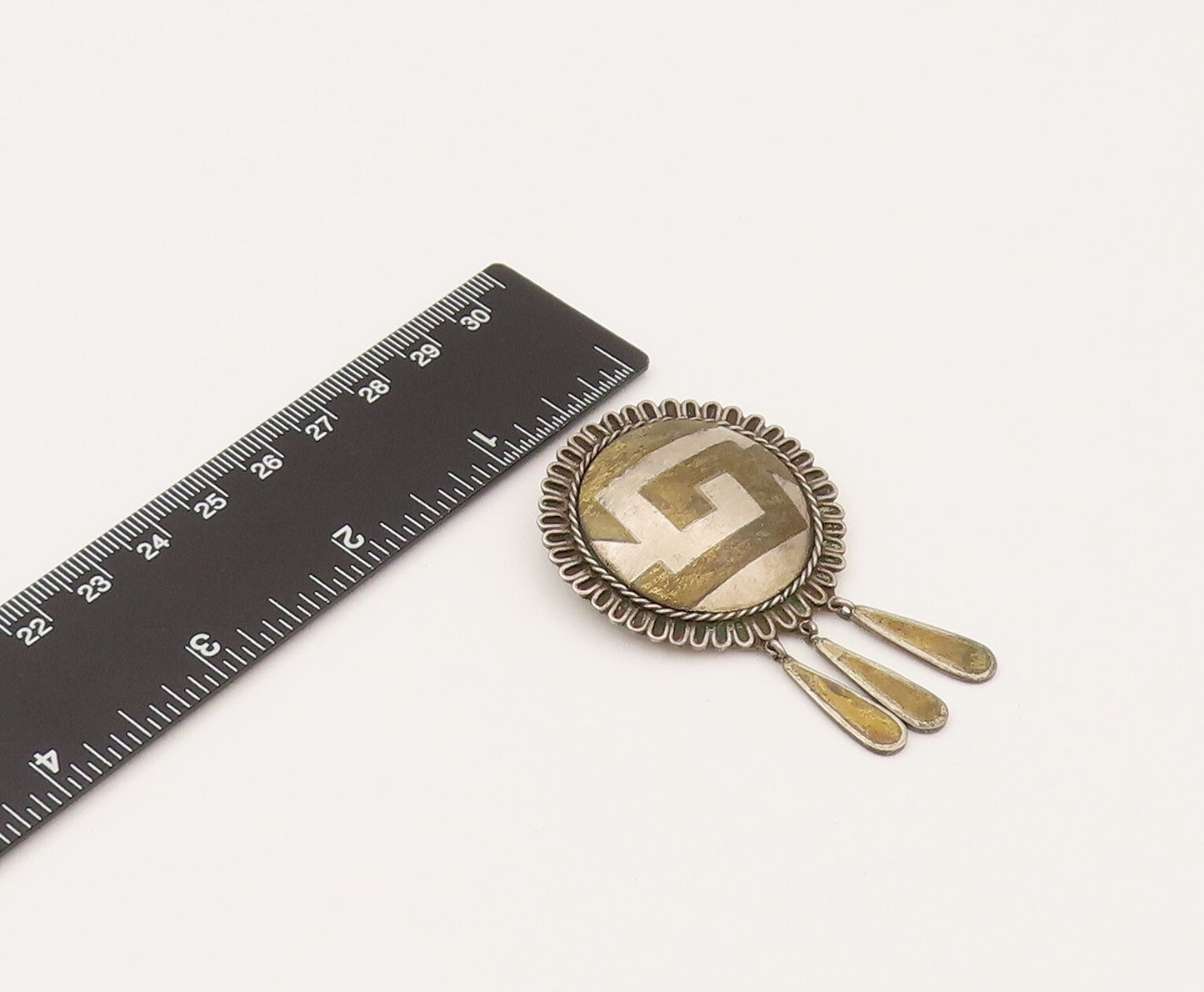 FEDERICO JIMENEZ 925 Silver  Vintage Two Tone Maze Dangle Brooch Pin  BP10278
