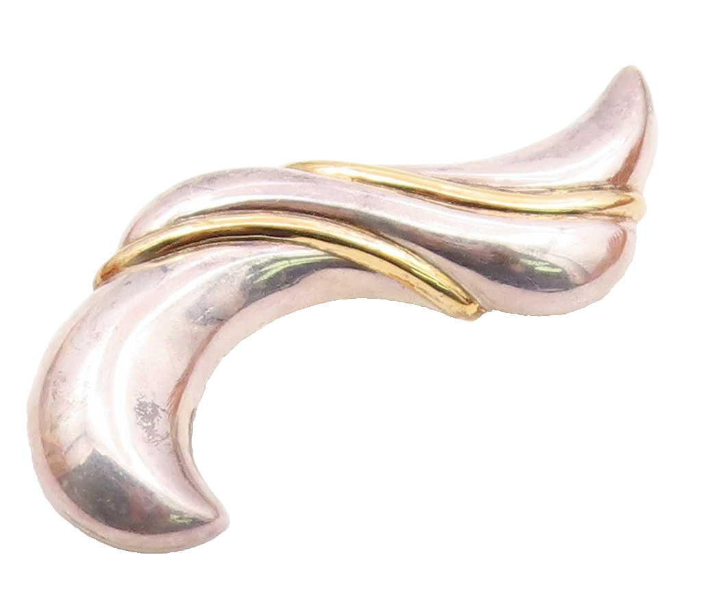 925 Sterling Silver  Vintage Shiny Two Tone Hollow Swirl Brooch Pin  BP5537