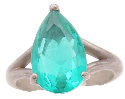 925 Sterling Silver Vintage Ring Minimalist Drop Cut Green CZ  Sz 7  RG29662