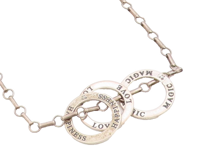 925 Sterling Silver Vintage Necklace With Engraved Love Happiness Magic  NE4616