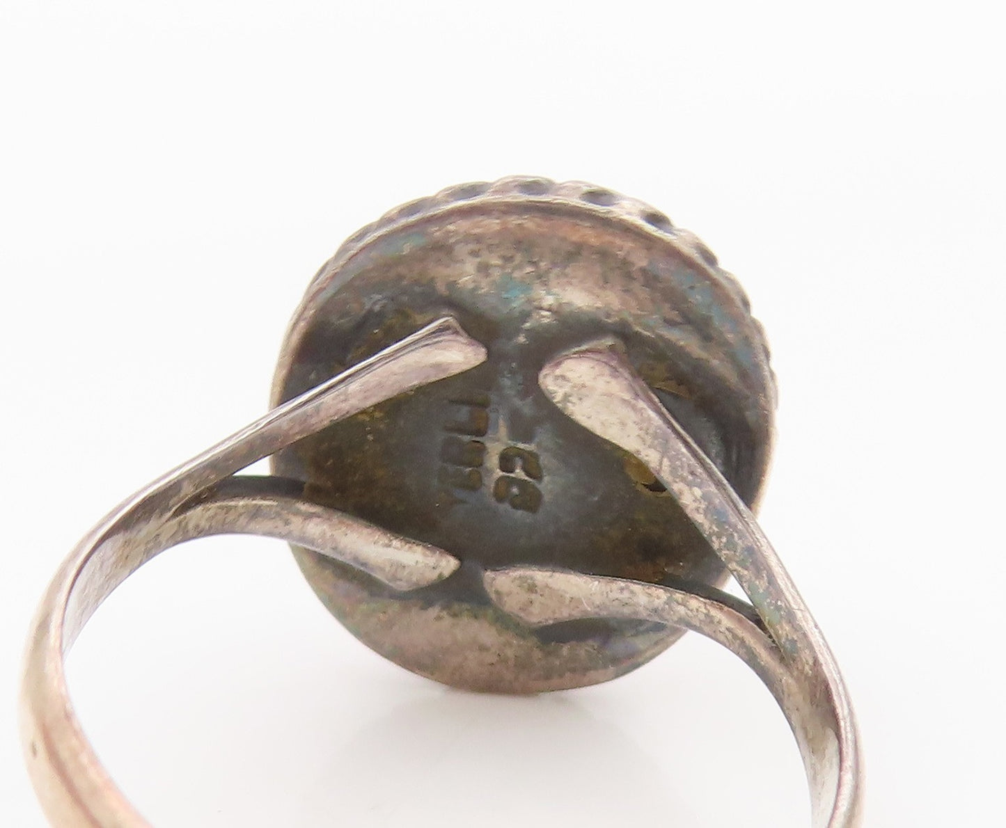 925 Sterling Silver Vintage Ring Green Turquoise Halo Rope Edge  Sz 8.5  RG34196