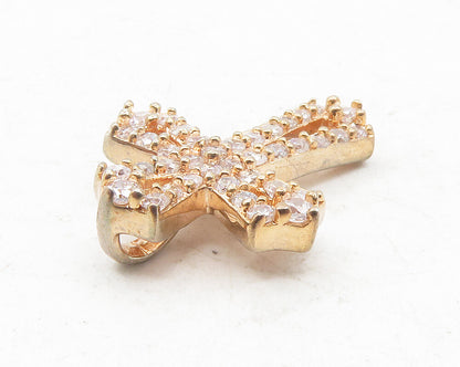 925 Sterling Silver  Topaz Rose Gold Plated Religious Cross Pendant  PT9676