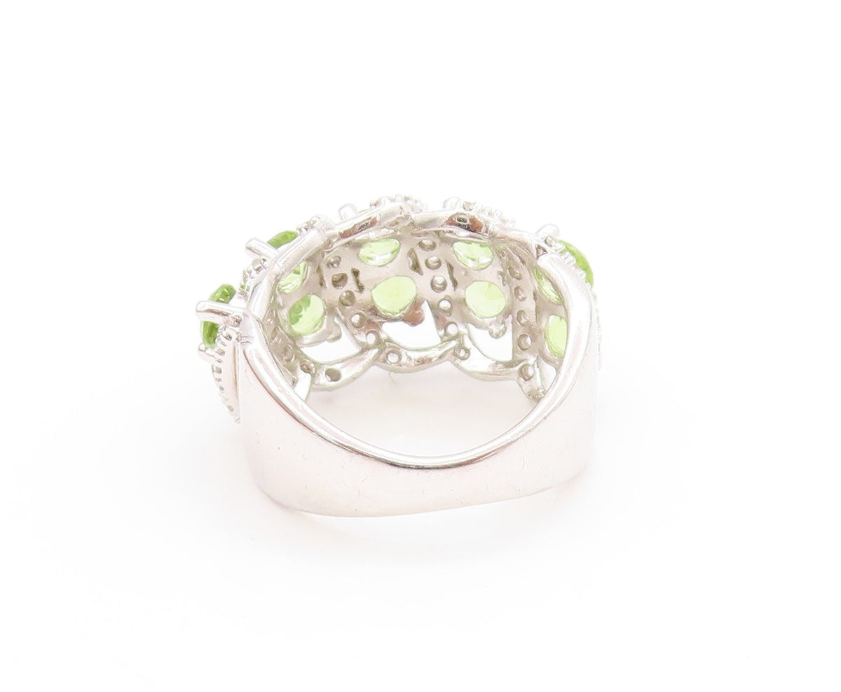 925 Sterling Silver Vintage Ring Round Peridot & CZ Crossover Band Sz 6 RG33734