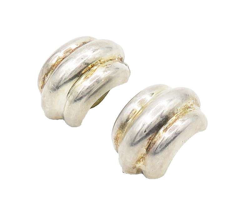 BARRA 925 Sterling Silver  Vintage Shiny Modernist Non Pierce Earrings  EG8458