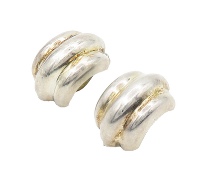 BARRA 925 Sterling Silver  Vintage Shiny Modernist Non Pierce Earrings  EG8458