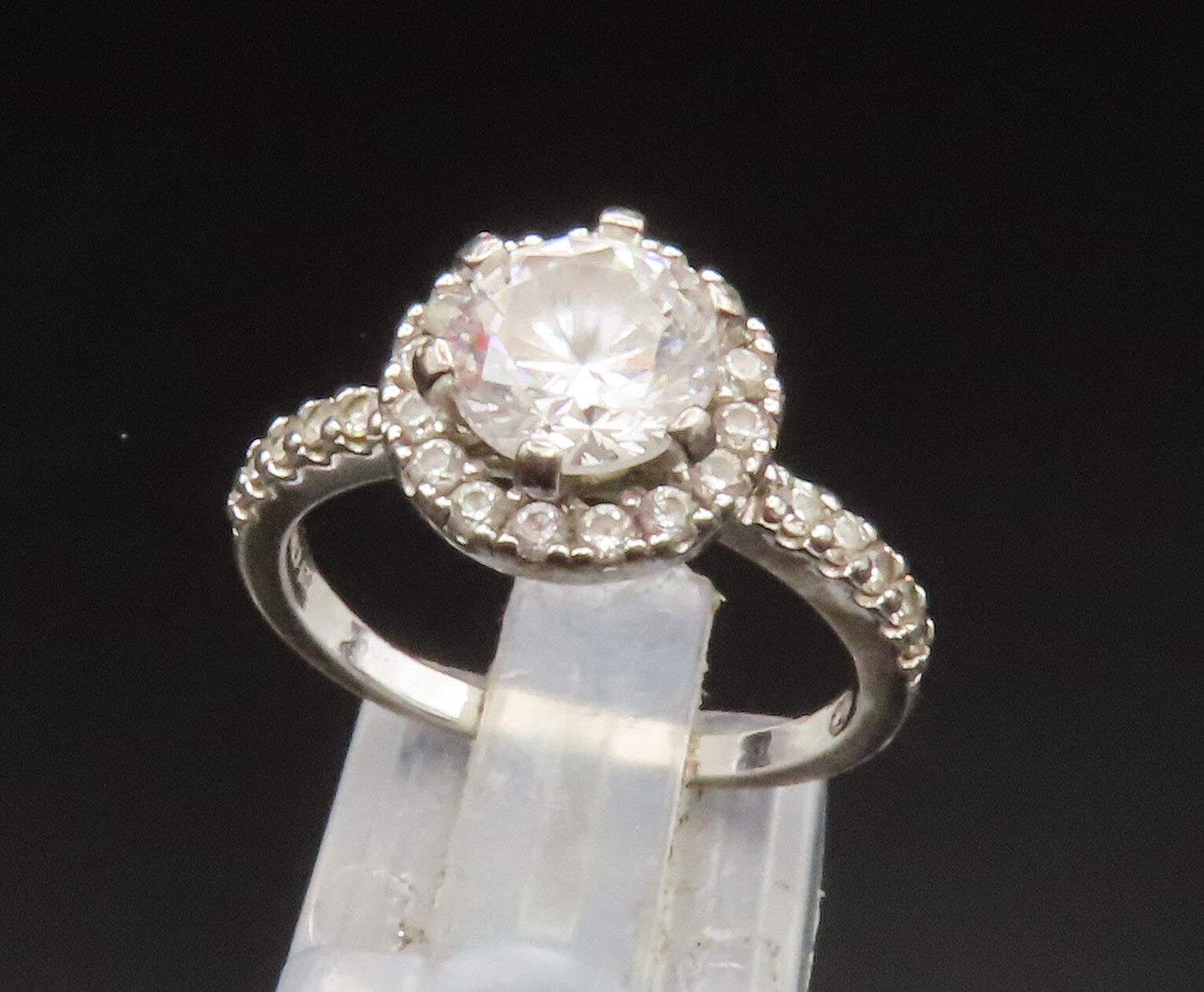 925 Sterling Silver  Vintage Fancy Cubic Zirconia Halo Ring Sz 7  RG25224