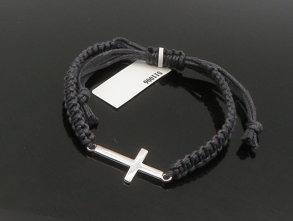 925 Sterling Silver  Religious Cross Adjustable Friendship Bracelet  BT1027