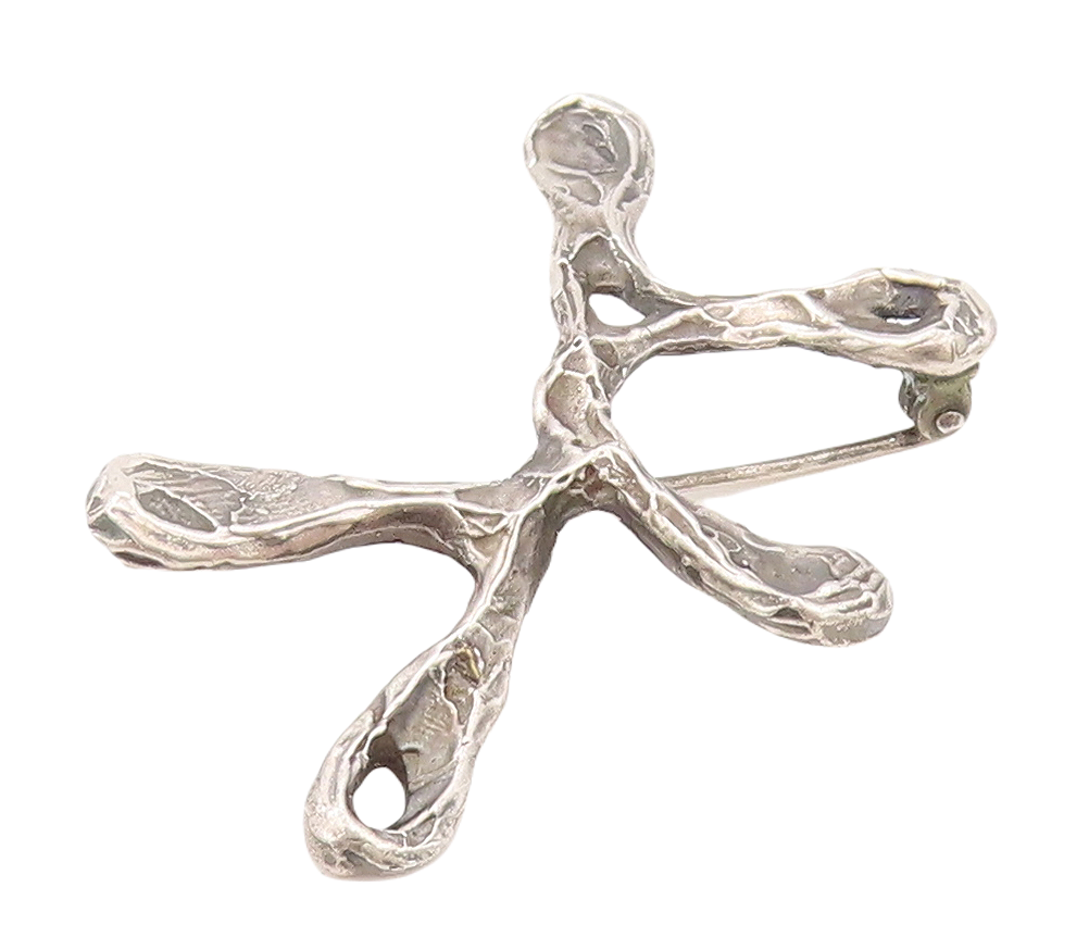 925 Sterling Silver Vintage Brooch Pin Brutalist Cutout Chi Symbol  BP11190