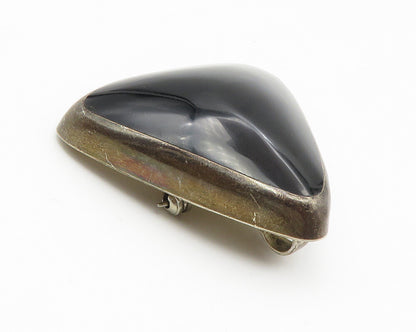 ALICIA MEXICO 925 Silver Vintage Cabochon Cut Black Onyx Brooch Pin  BP5406