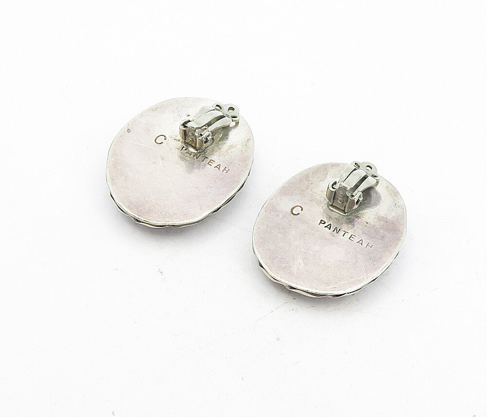 PANTEAH ZUNI 925 Silver  Vintage Jasper Non Pierce Oval Drop Earrings  EG4108