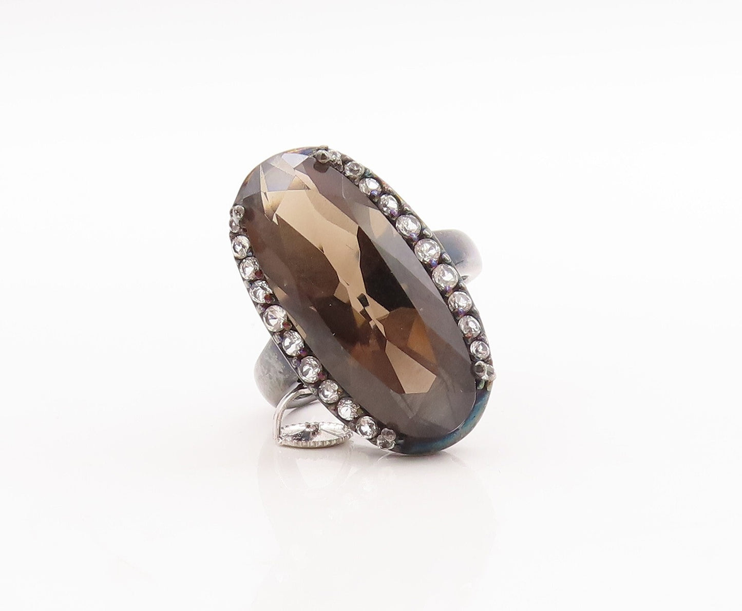 925 Sterling Silver Vintage Ring Large Oval Smoky Quartz & Topaz  Sz 8  RG29442